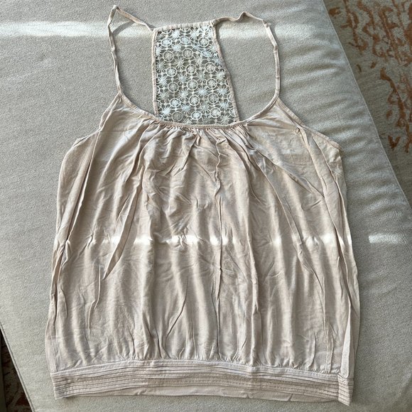 Express Spaghetti Strap Lace Racerback Tank in Cream Sz L - Picture 1 of 7